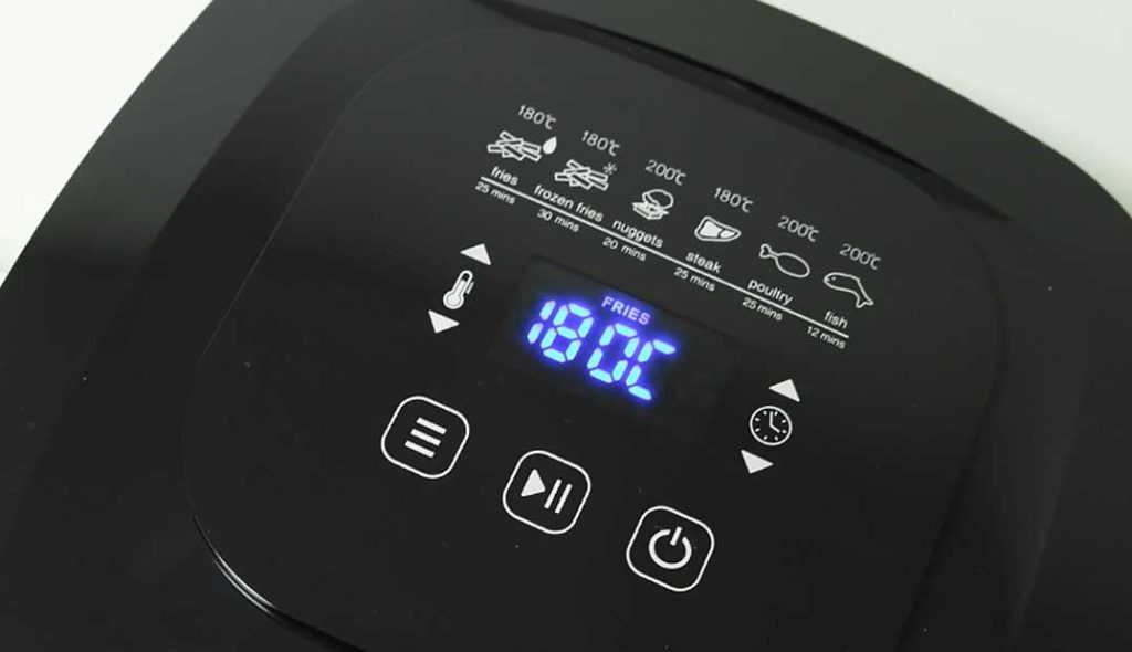 Two main controls on a typical air fryer are the temperature and cooking time control.