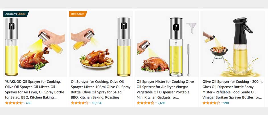 There are lots of different oil spray bottles over on Amazon.