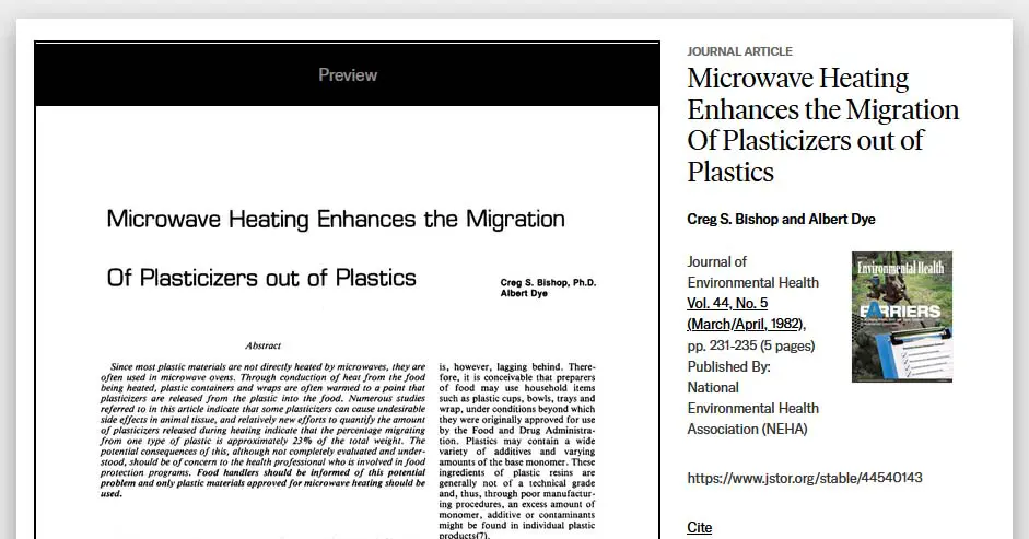 There are many write-ups and papers on plastic food containers and their usage in microwaves, such as this one.