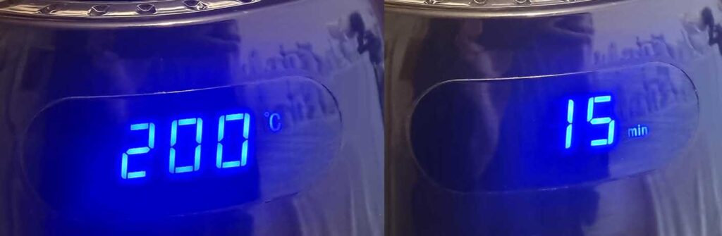 The front display of the Uten 1088TS air fryer can display your set temperature and the remaining cooking time (the blue glow seen on the picture is visible only on-camera).