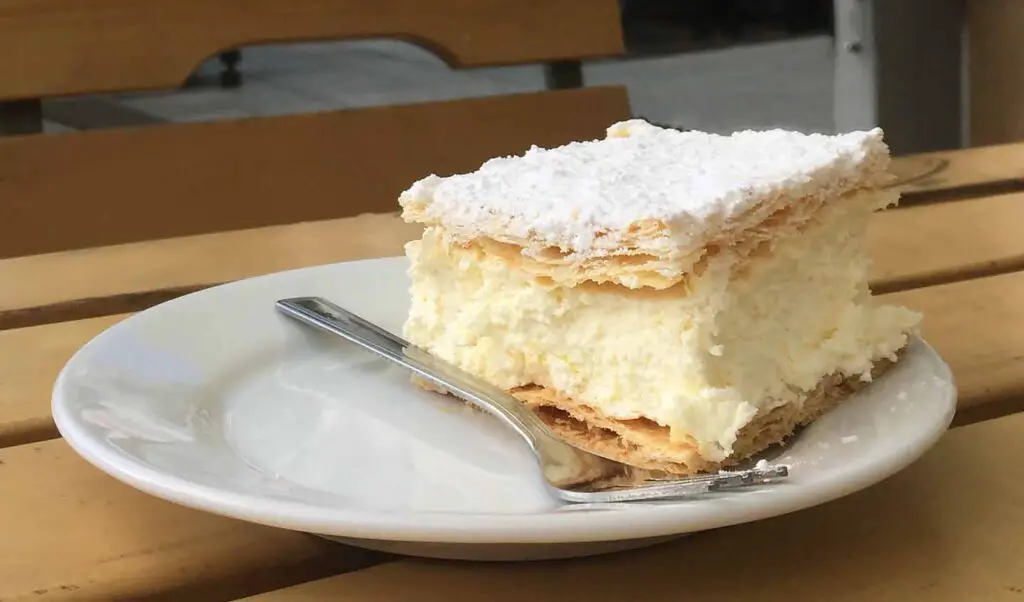 A classic Polish kremówka served solo.