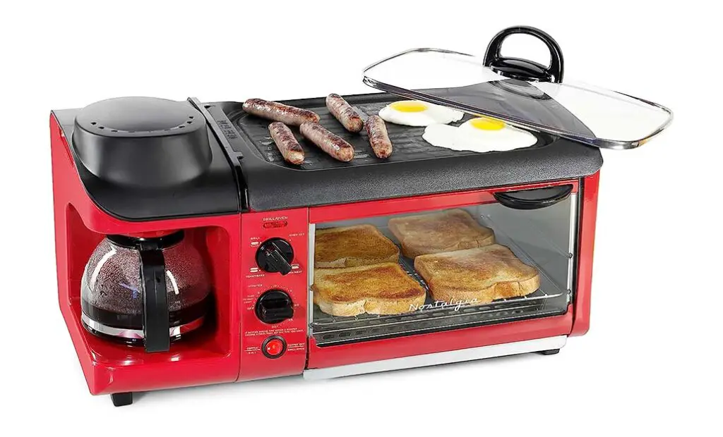 Nostalgia Retro 3-in-1 Family Size Breakfast Station is a classic example of an all-in-one breakfast maker.