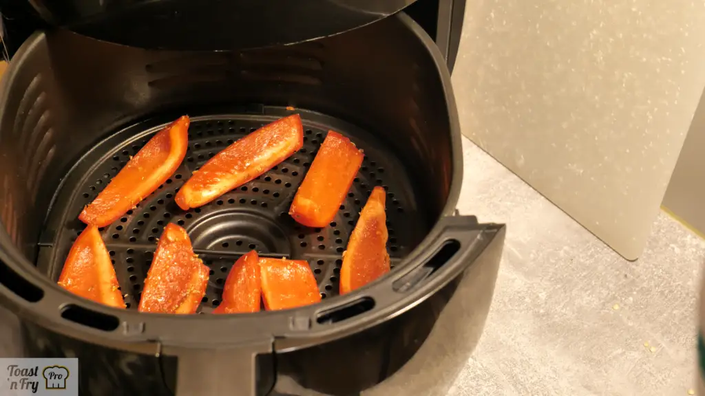 Roasting bell peppers in an air fryer.
