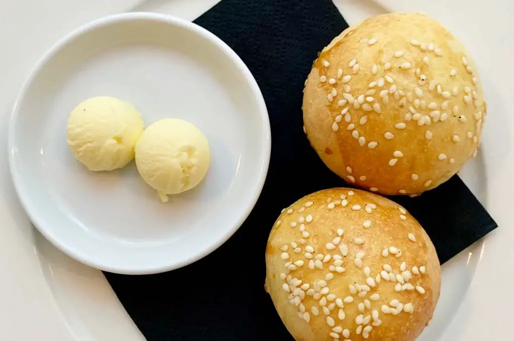 Two round buns and delicious homemade salted butter.